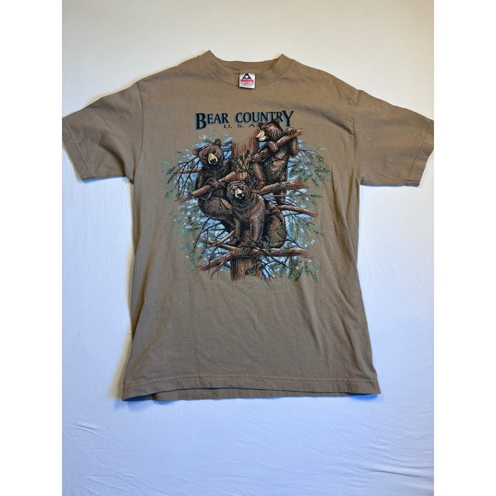 Vintage Alstyle Bear Country U.S.A. Mens Graphic T-Shirt Medium Beige 90s